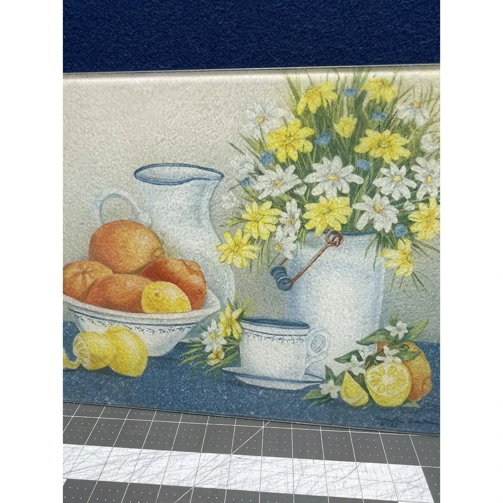 Tempered Glass Cutting Board Daisy Bowl Yellow Blue - 15